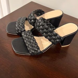Purchased on Amazon, no brand name listed. Black braided heels